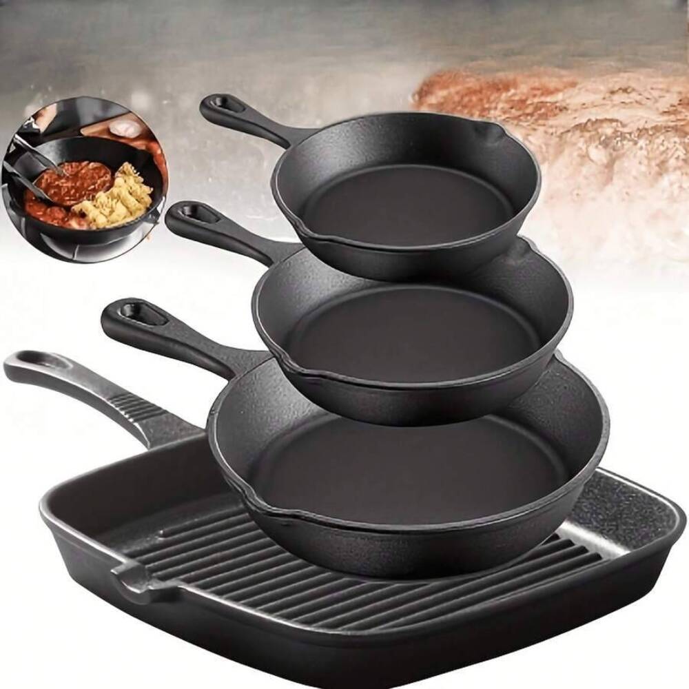 Skillet Cast Iron Camp - Set di 4 Pezzi di Pentole