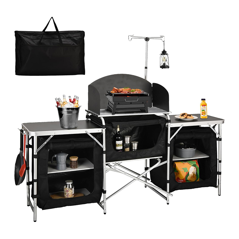 Camping Cooking Table With Windshield - Personalizzato Versatile 3 Armadi Parabrezza Rimovibile