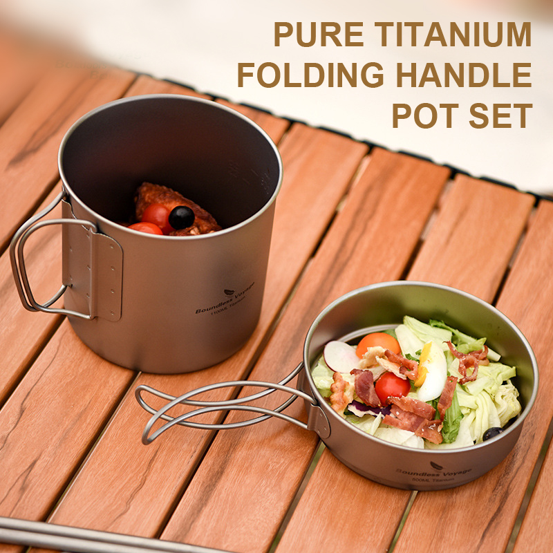 Camping Lightweight Cooking Pot - Set di pentole con manico pieghevole