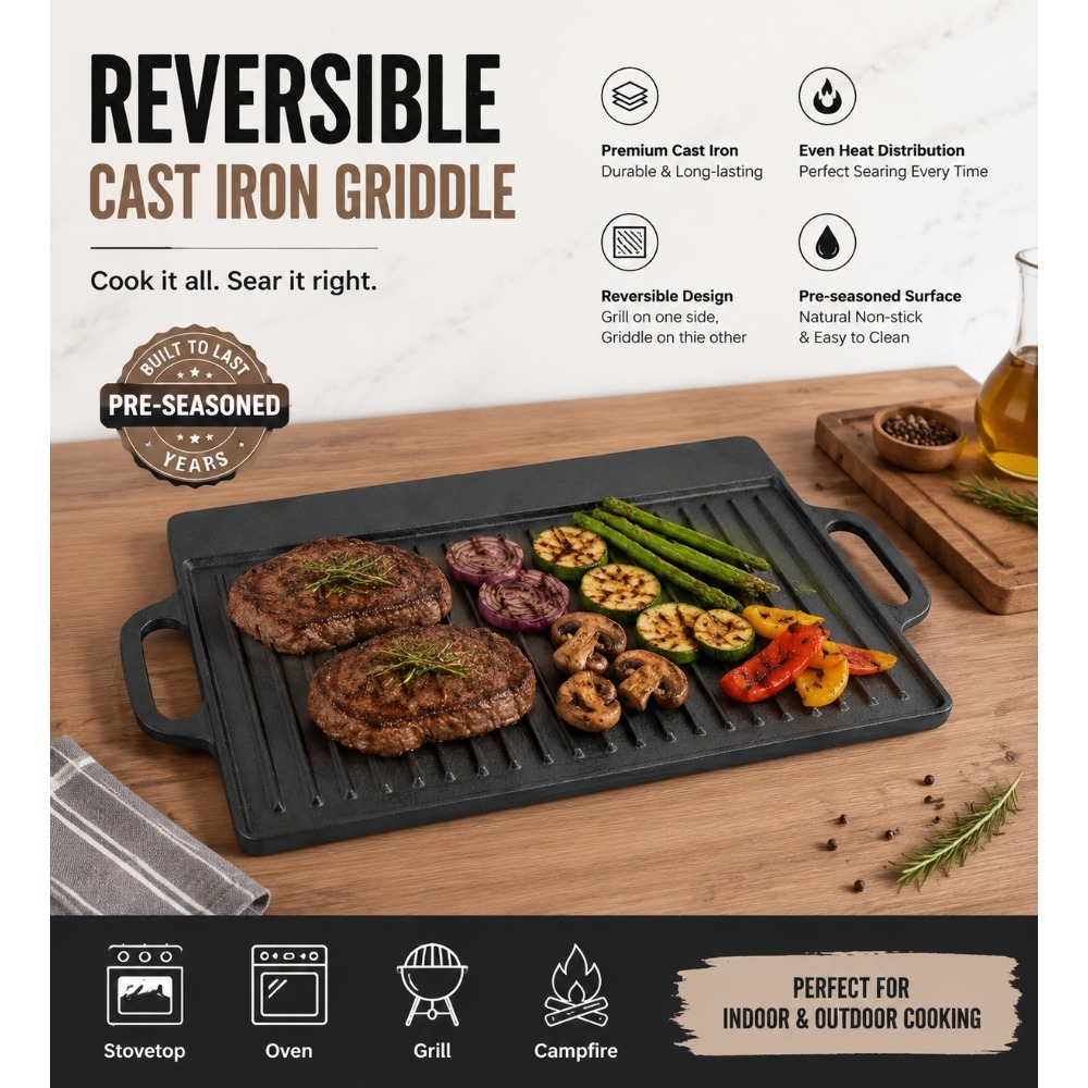 Skillet Cast Iron Camp - Piastra in Ghisa Pretrattata 50x23.7 cm,