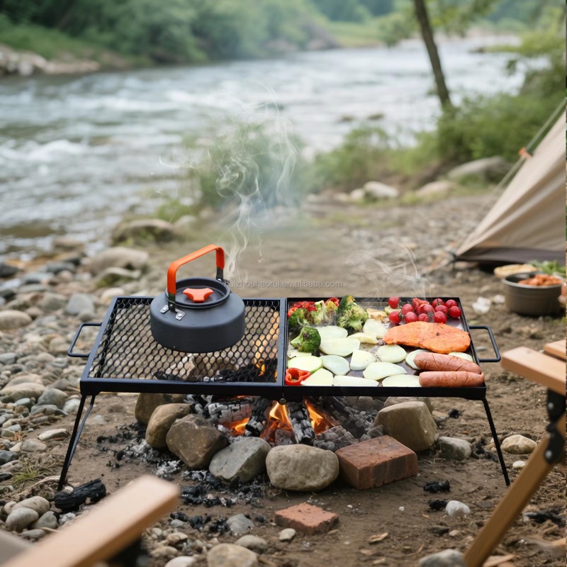 Camping Cooking Over Fire - Griglia Pieghevole per Barbecue da Campeggio
