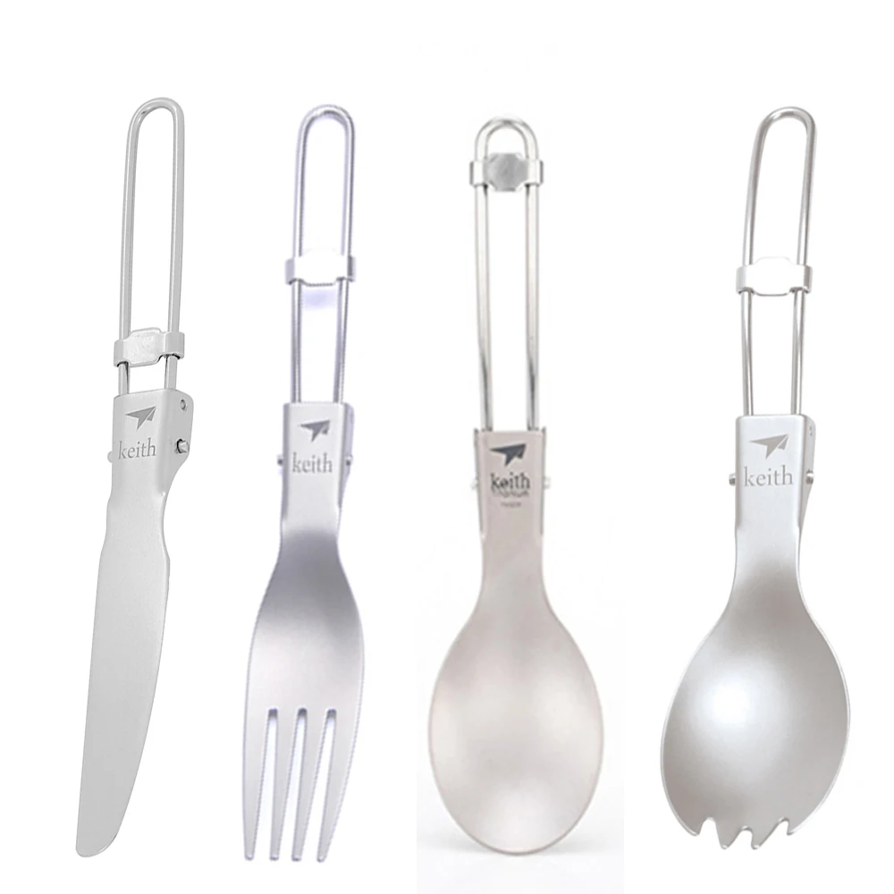 Camping Cooking Full Set - Keith Outdoor Titanium Cucchiaio pieghevole Spork