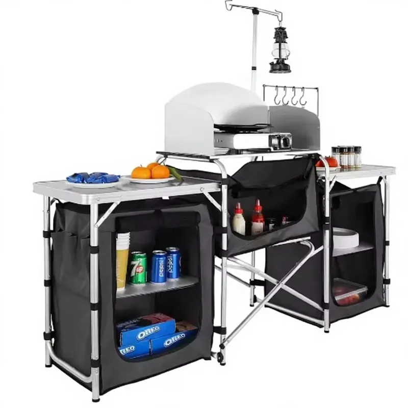 Camping Cooking Table With Windshield - Stazione Cucina da Campeggio in Alluminio
