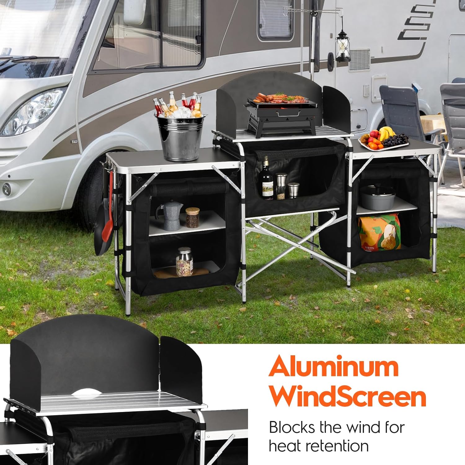 Personalizzato Versatile 3 Arm - Camping Cooking Table With Windshield recensione e prezzo